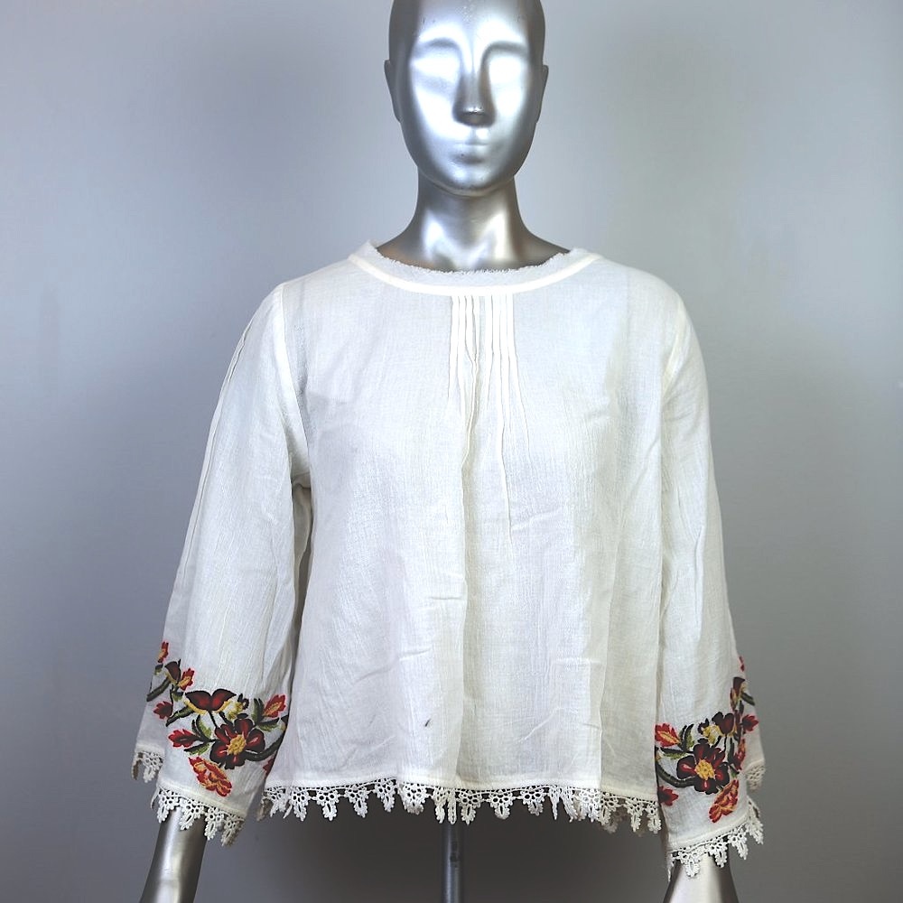 NWT Anthropologie Velvet Blouse Embroidered